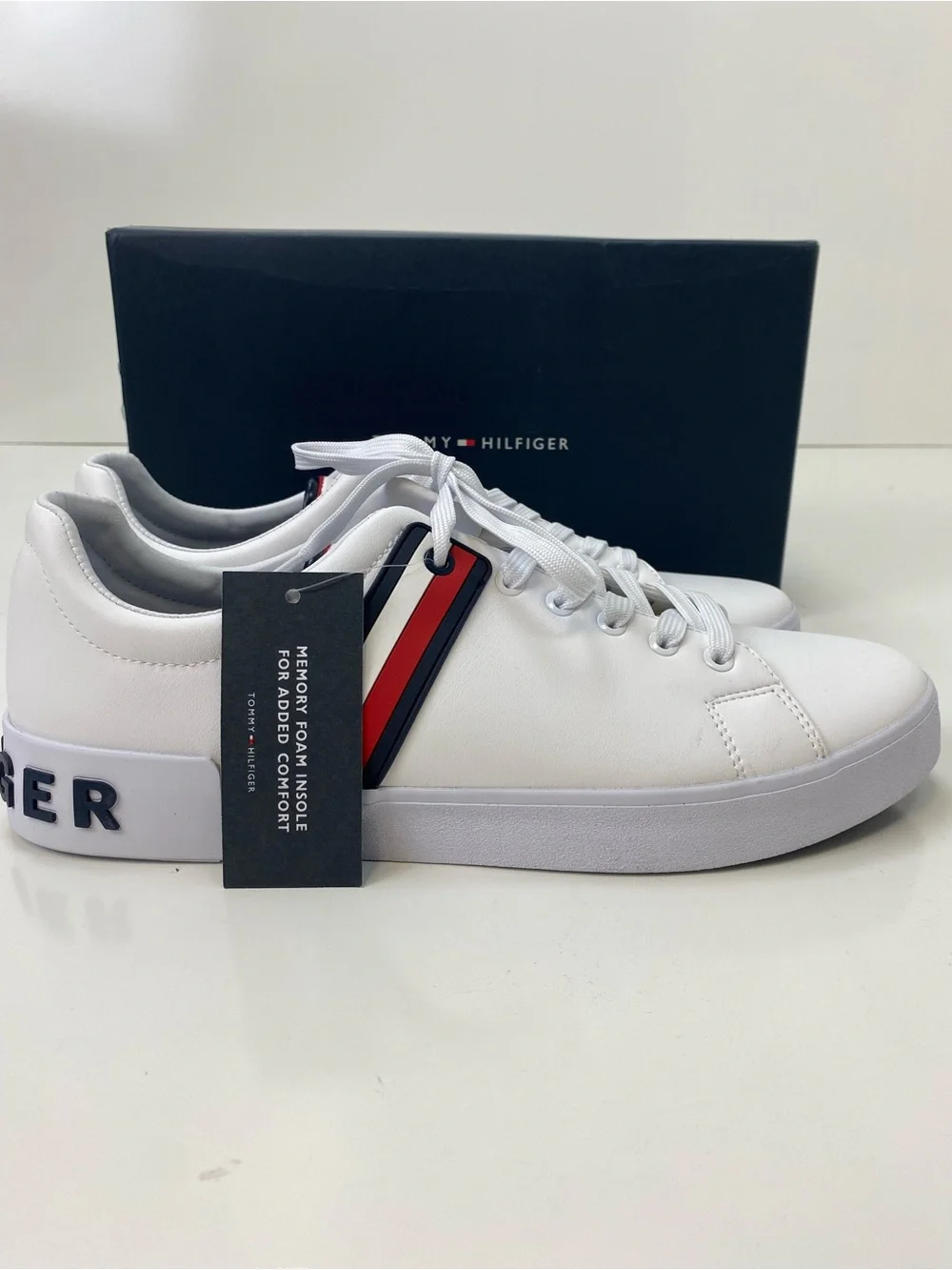 Tommy Hilfiger White Sneakers with Red & Navy Signature Stripe